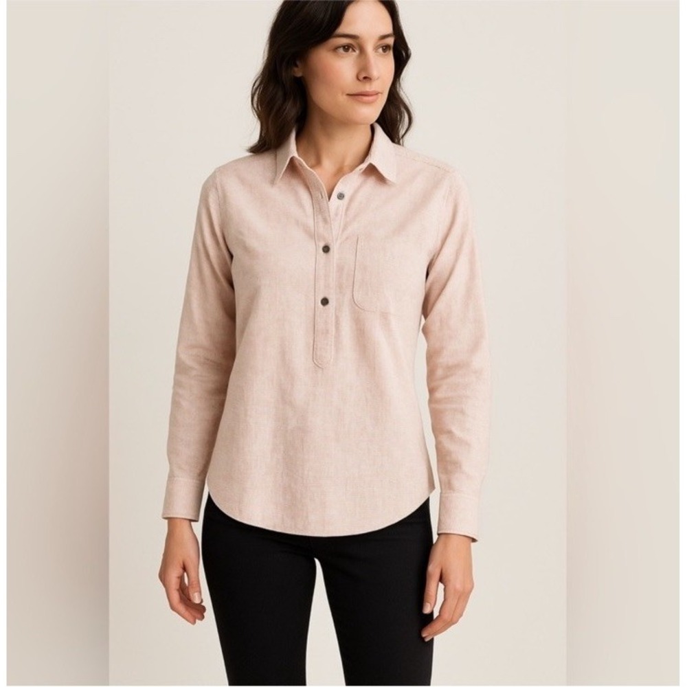 Eight Sand Stripe Popover Womens Small Linen Cotton Preppy Resortwear Minimalist - Picture 12 of 12